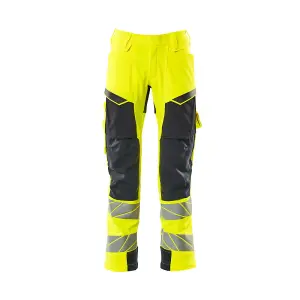 Mascot Accelerate Safe Trousers with Kneepad Pockets - Hi-Vis Yellow/Dark Navy   (35.5) (Leg Length - Short)