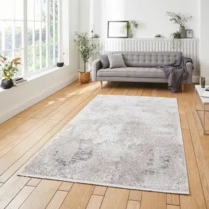 Abstract Beige Modern Easy to Clean Dining Room Bedroom and Living Room Rug -160cm X 230cm