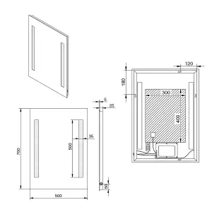 Rinse Bathrooms Illuminated LED Bathroom Mirror 700 x 500mm with Demister IP44