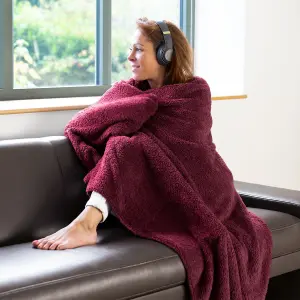 Snug Rug Blanket Luxury Sherpa Fleece Sofa TV Throw Gift Blankets 127x178cm - Mulberry Red