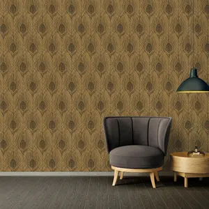 Galerie Absolutely Chic Brown Metallic Black Peacock Feather Motif Smooth Wallpaper