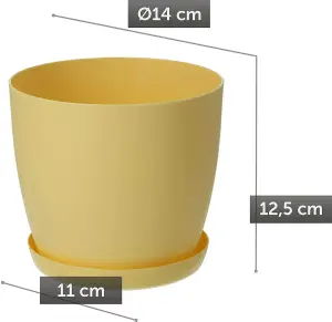 Plant Pots Flower Planter 6 Colours 8 sizes Matt Plastic Pot + Saucer Tray Deco Yellow 14cm