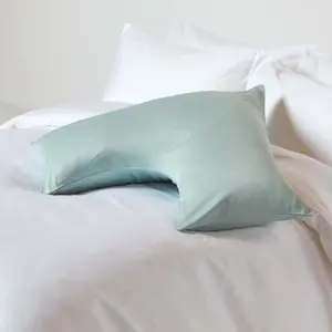 Homescapes Duck Egg Blue V Shaped Pillowcase Organic Cotton 400 Thread Count