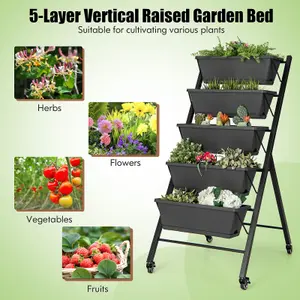 Costway 5-Tier Vertical Raised Garden Bed Freestanding Garden Planter 5 Container Boxes