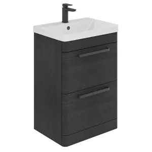 Emery Textured Black Floor Standing Bathroom Vanity Unit & Basin Set with Black Handles (W)50cm (H)86cm