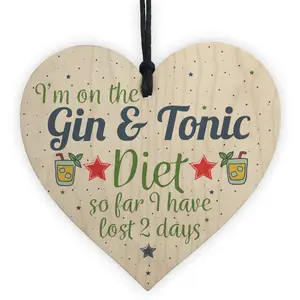 Red Ocean Handmade Gin Tonic Wooden Hanging Heart Plaque Friendship Gin Bar House Warming Gift