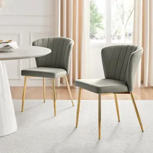 Furniturebox UK Dining Chair - 2x Danica Pale Grey Velvet Upholstered Dining Chair Gold  Legs - Modern Meets Vintage Glam