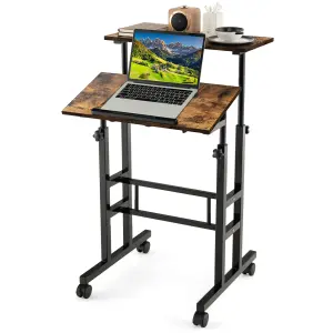 Costway 2-Tier Adjustable Standing Desk Mobile Sit Stand computer Desk on Wheels