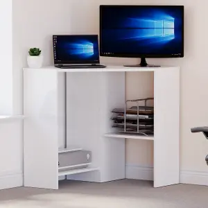 Vida Designs Hetton White 2 Shelf Corner Computer Desk With Shelves