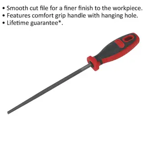 200mm Smooth Cut Round Engineers File with Comfort Grip Handle and Hanging Hole