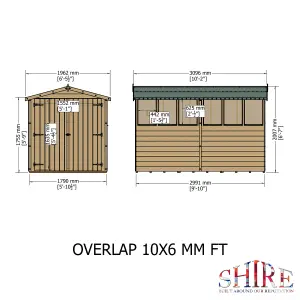 Shire Overlap 10x6 Double Door Shed with Windows