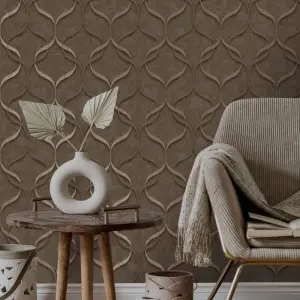 Milano Trellis Brown Wave Heavyweight Wallpaper M95629