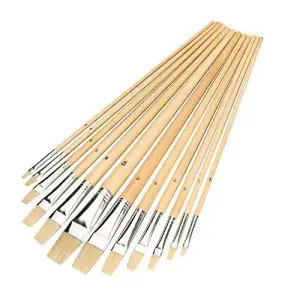 12 Piece Paintbrush Set 1mm 12m Flat Tipped Pure Bristle Brush Artists Crafts