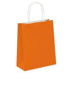 Pack of 20 Coloured Paper Party Bags 18cm x 22cm x 8cm Gift Bag With Handles Birthday Loot Bag Recyclable (Orange)