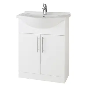 Nes Home NOREWOOD 650MM MODERN WHITE FREESTANDING BATHROOM BASIN VANITY UNIT CABINET