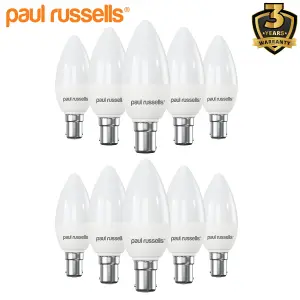 paul russells LED Candle Dimmable Bulb Small Bayonet Cap SBC B15d, 5.5W 470Lumens C37 40w Equivalent, 6500K Day Light, Pack of 10