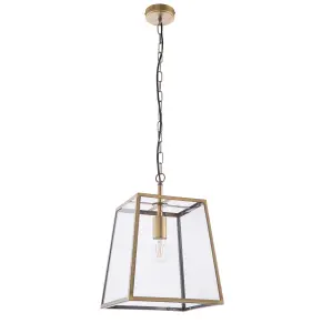 Anson Lighting Hetford Matt Antique Brass and Clear Glass Single Light Ceiling Pendant