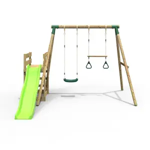 Rebo Wooden Swing Set plus Deck & Slide - Janus Green