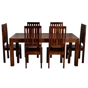 Poko Dark Mango 6ft Dining Set with Wooden Chairs