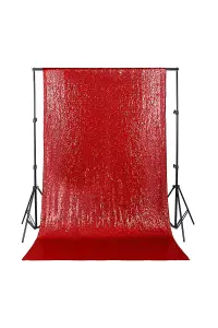 Neel Blue Shiny Fabric Sequin Backdrop Glitter Curtain, Red - 4ft x 9ft