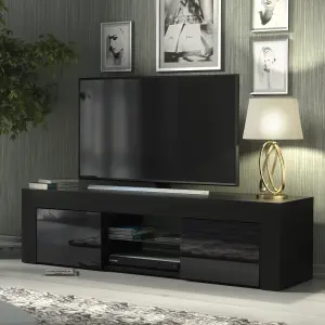 TV Unit 130cm Modern Black with High Gloss Doors - Creative Furniture