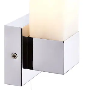 Luminosa Square 1 Light Bathroom Wall Light Chrome IP44 with Opal Glass, E14