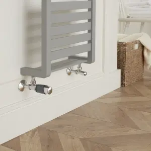 GoodHome Polished Anthracite Angled Thermostatic Radiator valve & lockshield (Dia)15mm x ½"