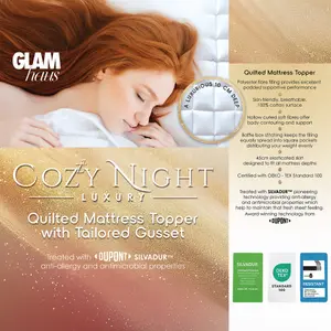 Glamhaus Luxury Mattress Topper Cushioned Cotton Bed Topper Anti Allergy