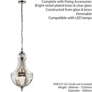 Hanging Ceiling Pendant Light Nickel & Clear Glass Vintage Lamp Bulb Lantern