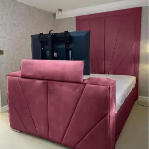 Rosie Plush Velvet Maroon TV Bed Frame