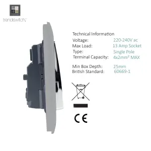 Trendiswitch Silver 2 Gang 13 Amp Switched Socket