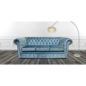 Chesterfield Handmade 3 Seater Sofa Settee Boutique Sky Blue Velvet Fabric In Classic Style