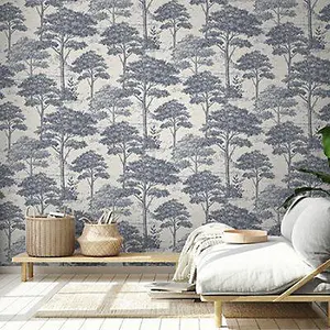 Grandeco Blue Etched tree Embossed Wallpaper