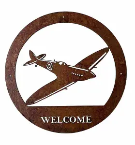 Spitfire Welcome Wall Art - Small - Steel - W29.5 x H29.5 cm - Bare Metal/Ready to Rust