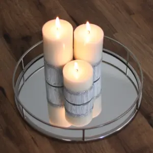 Pillar Candle Set of 3 Silver & White Two Tone Candles by Laeto Ageless Aromatherapy - FREE DELIVERY INCLUDED