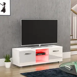 Vida Designs Cosmo White 2 Door LED TV Unit 120cm Sideboard Cabinet