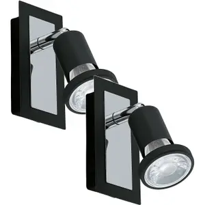 2 PACK Wall Spot Light Black & Chrome Back Plate & Shade Rocker Switch GU10 5W