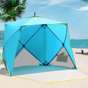 Blue Pop Up Family Beach Tent Sun Shade Camping Shelter 3-4 Person UPF50+ UV