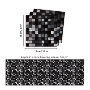 Walplus Marquina Metallic Black and White Marble Mosaic Wall Tile Sticker Set