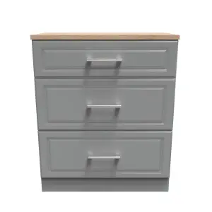 Kent Ready assembled Matt dark grey light oak effect 3 Drawer Chest of drawers (H)885mm (W)765mm (D)415mm