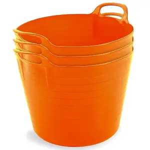 42L Orange Flexi Tubs- Multi Purpose Flexible Storage Container Buckets- Set of 3