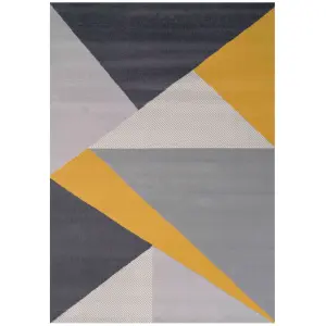 Yellow Ochre Grey Geometric Living Room Rug 120x170cm