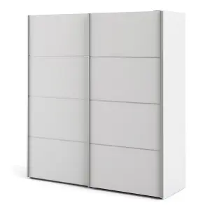 Verona Sliding Wardrobe 180cm in White with White Doors with 5 Shelves