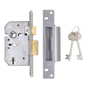 ERA 3" Viscount Mortice 5 Lever Sash Lock Satin Chrome with x2 Keys