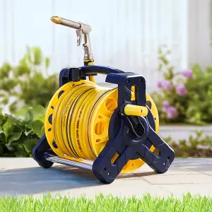 35m Portable Garden Watering Hose Reel Set with 3 Modes in Yellow and Black