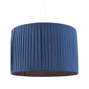 Contemporary Designer Double Pleated Navy Blue Cotton Fabric 12 Drum Lamp Shade