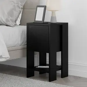 Atharv Bedside Table with Drop-Door Storage and Open Shelf for Versatile Living Black