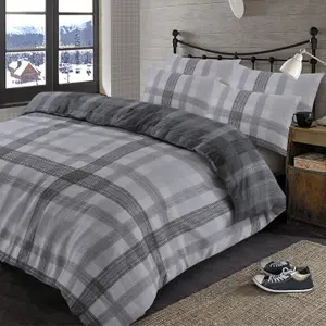 Dreamscene Boston Brushed Cotton Duvet Cover Pillowcase Bedding Set, Grey Double