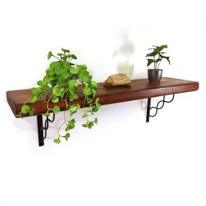 Wooden Rustic Shelf with Bracket WPRP Black 220mm 9 inches Dark Oak Length of 210cm