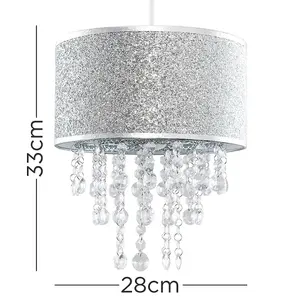 ValueLights Bonita Silver Ceiling Pendant Droplets Shade and B22 GLS LED 10W Warm White 3000K Bulb